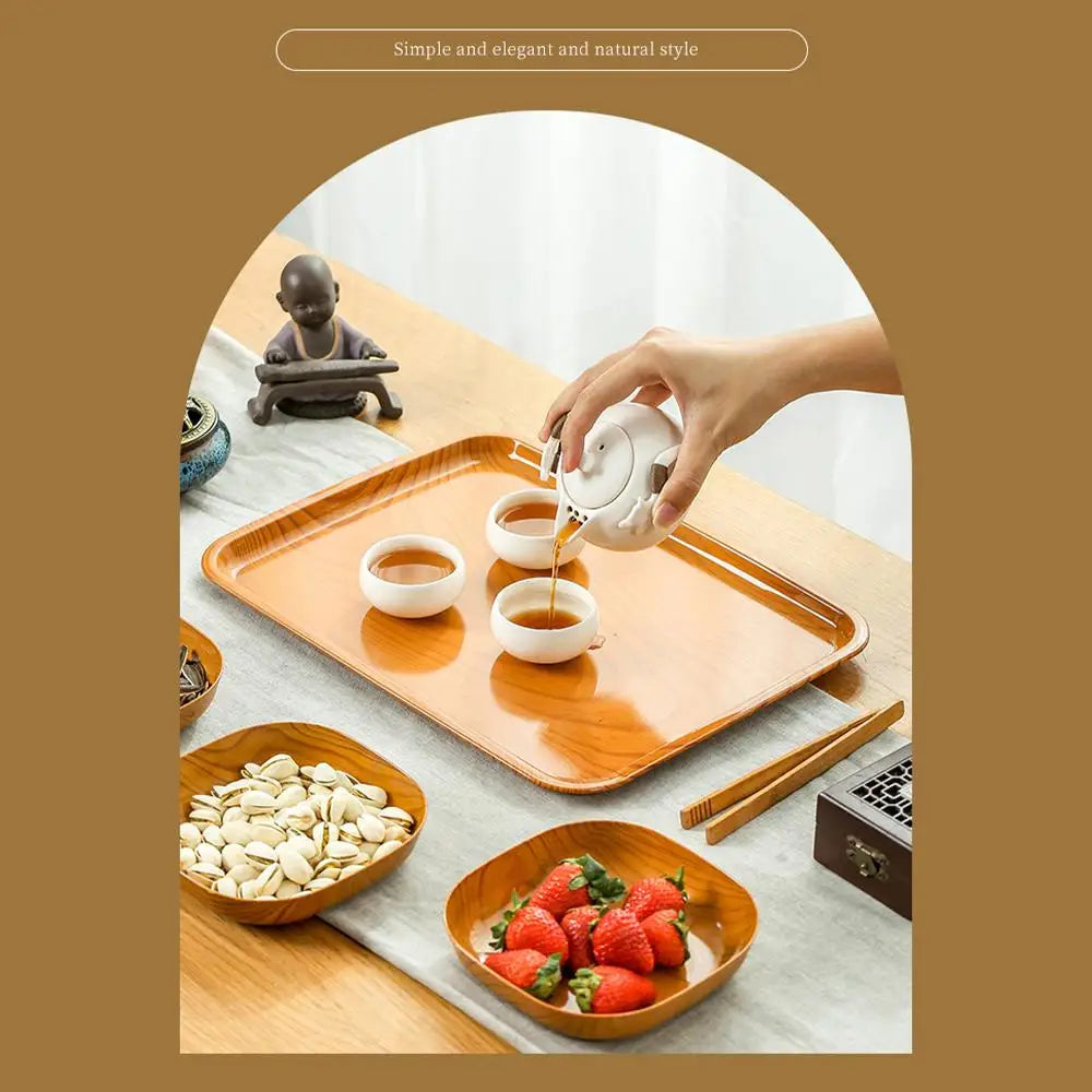 Kitchen Wood Grain Plastic Square Tray Plate Dried Fruit Fruit Cake Snack Plates Simple Snack Tea Art Dish Bone Spitting Dish