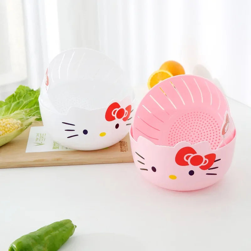 Hello Kitty Fruit Tray Vegetable Basket Household Use Double Kitchen Storage Basketful Convenient Fruit Dish Kitchen Supplies
