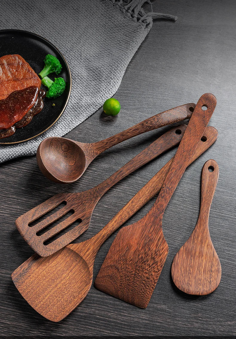 Kitchen Utensils Set Non-Stick Cookware for Kitchen Wooden Handle Soup spoon spatula Rice spoon shovel Kitchen Accessories