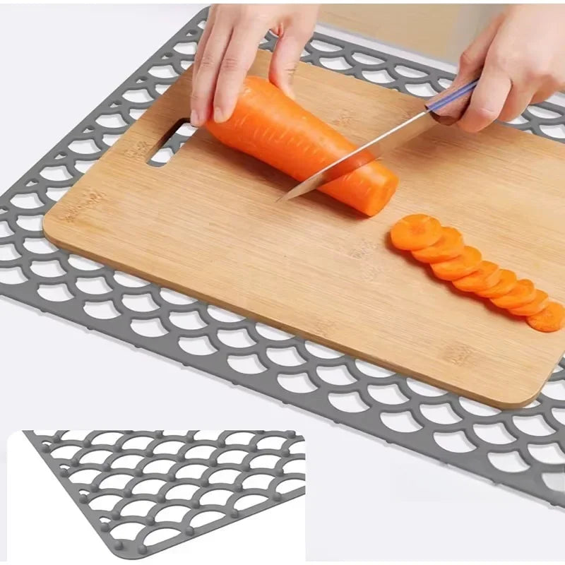Kitchen Silicone Sink Protector Mat Foldable Anti Slip Tableware Drainage Drying Mats Household Multi Functional Desk Pad