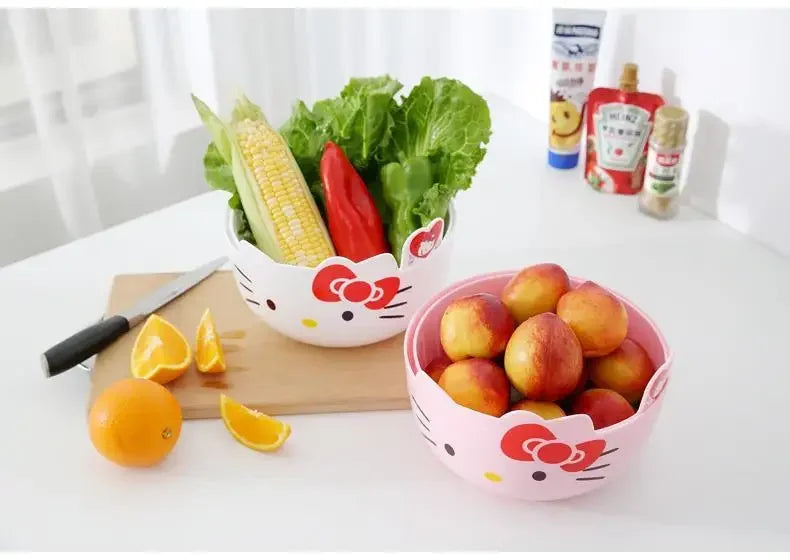Hello Kitty Fruit Tray Vegetable Basket Household Use Double Kitchen Storage Basketful Convenient Fruit Dish Kitchen Supplies