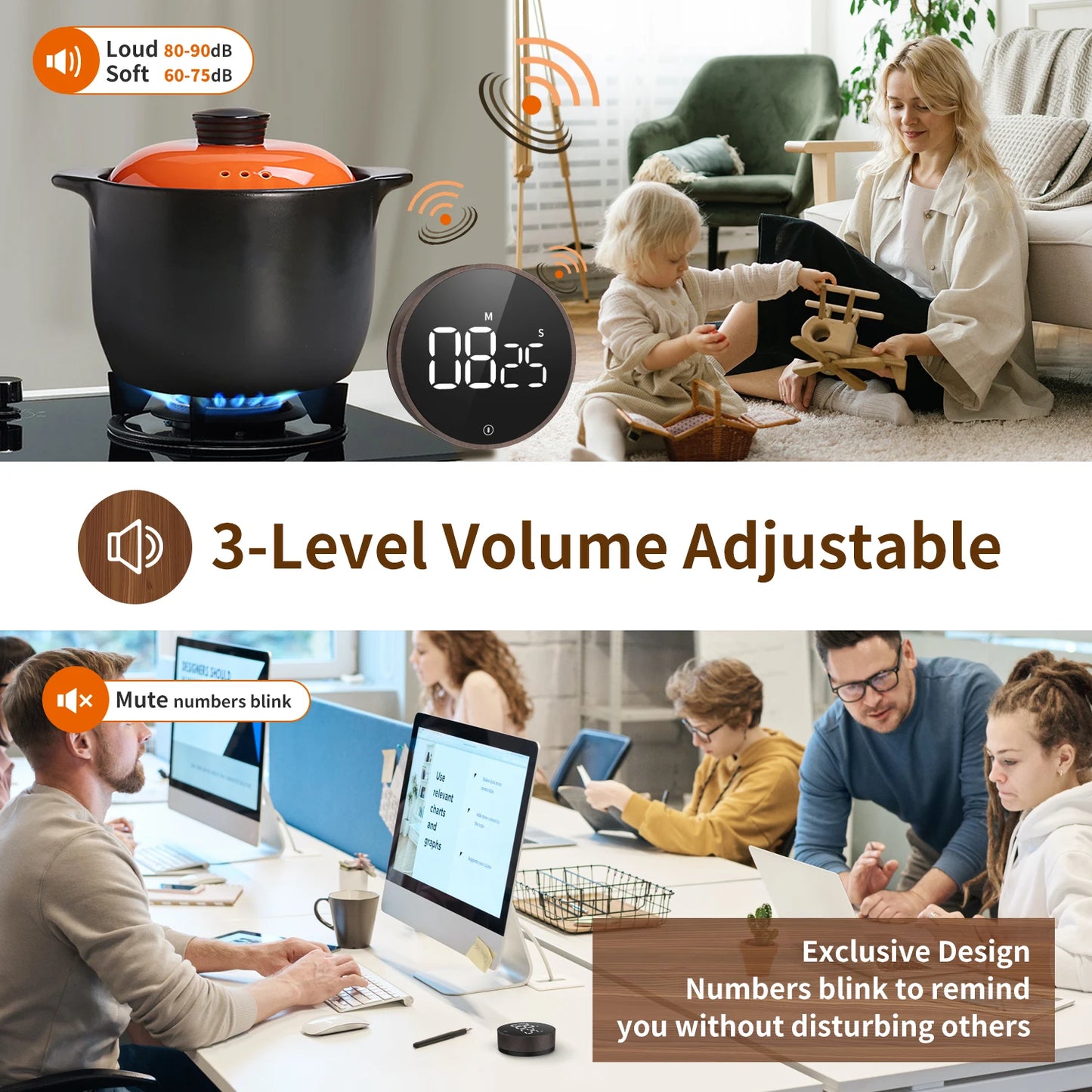 Kitchen Timer Digital Countdown Magnetic Egg Timer For Cooking With Constant Light Function For Classrooms Quiet For Kids Adults