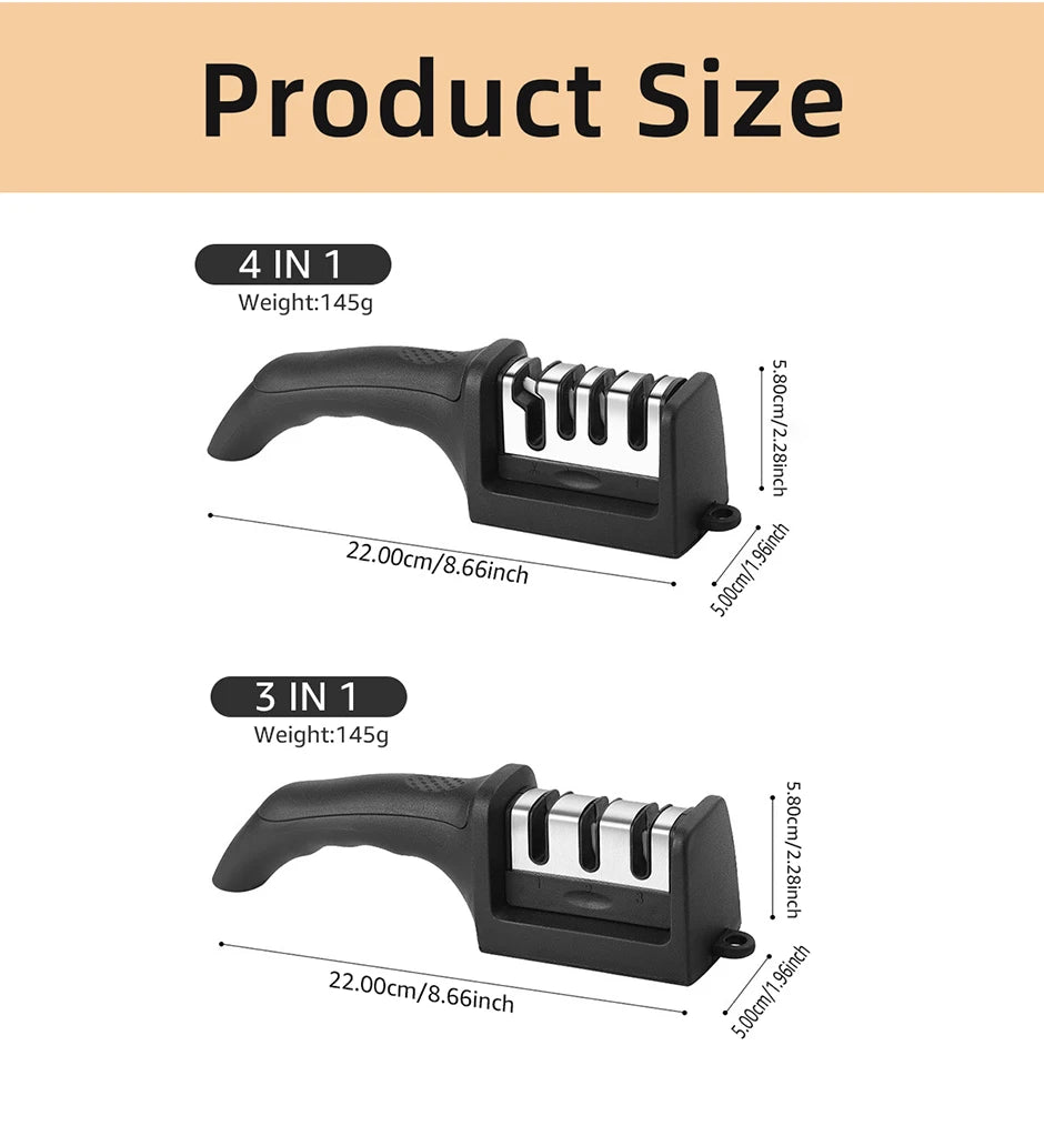 Kitchen 3-Segment Knife Sharpener Household Multi-Functional Hand-Held Three-Purpose Black Sharpening Stone