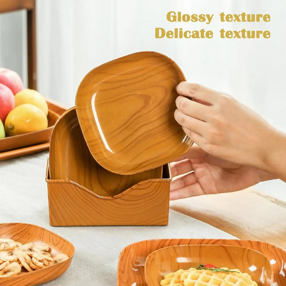 Kitchen Wood Grain Plastic Square Tray Plate Dried Fruit Fruit Cake Snack Plates Simple Snack Tea Art Dish Bone Spitting Dish