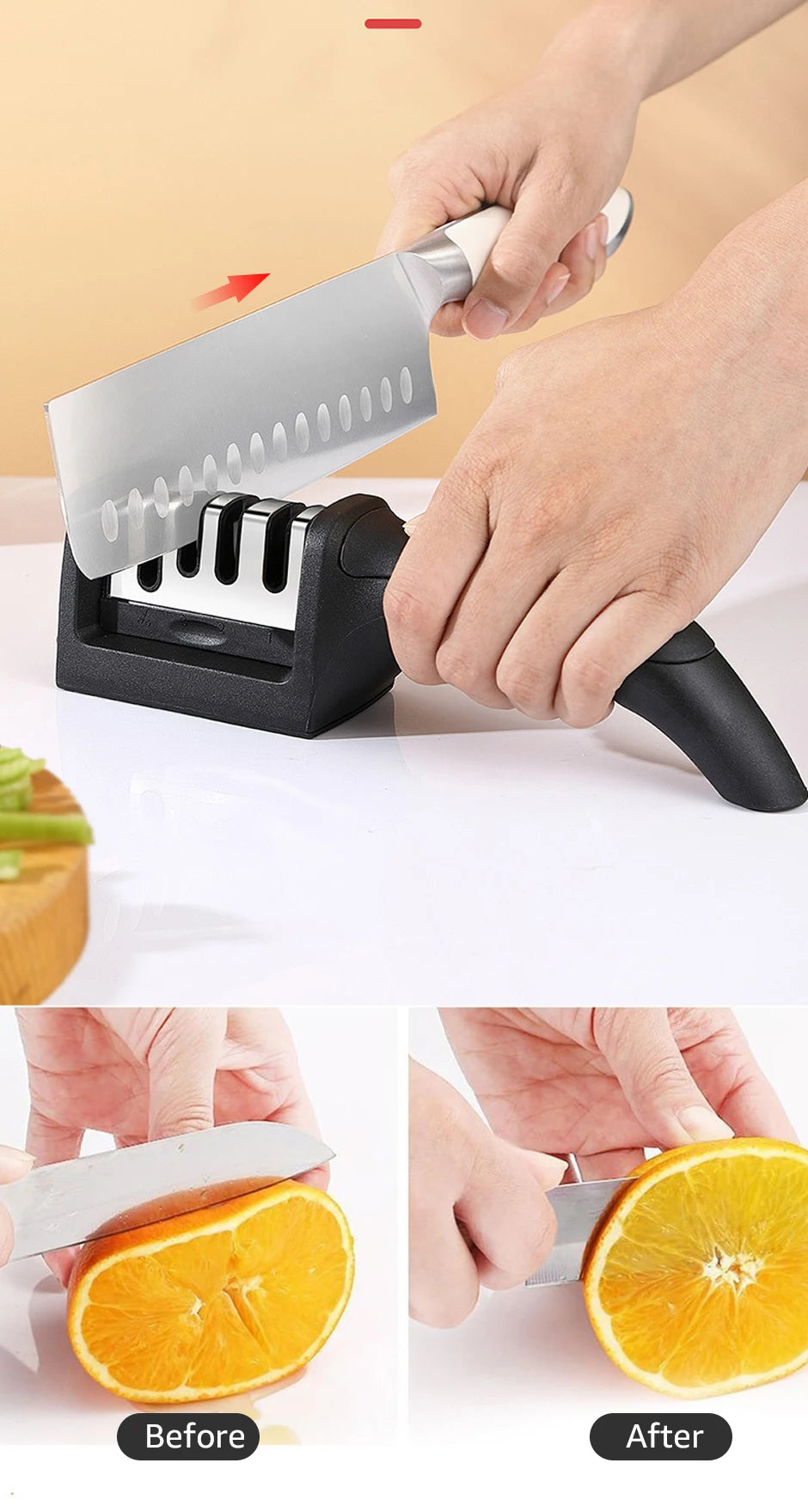 Kitchen 3-Segment Knife Sharpener Household Multi-Functional Hand-Held Three-Purpose Black Sharpening Stone