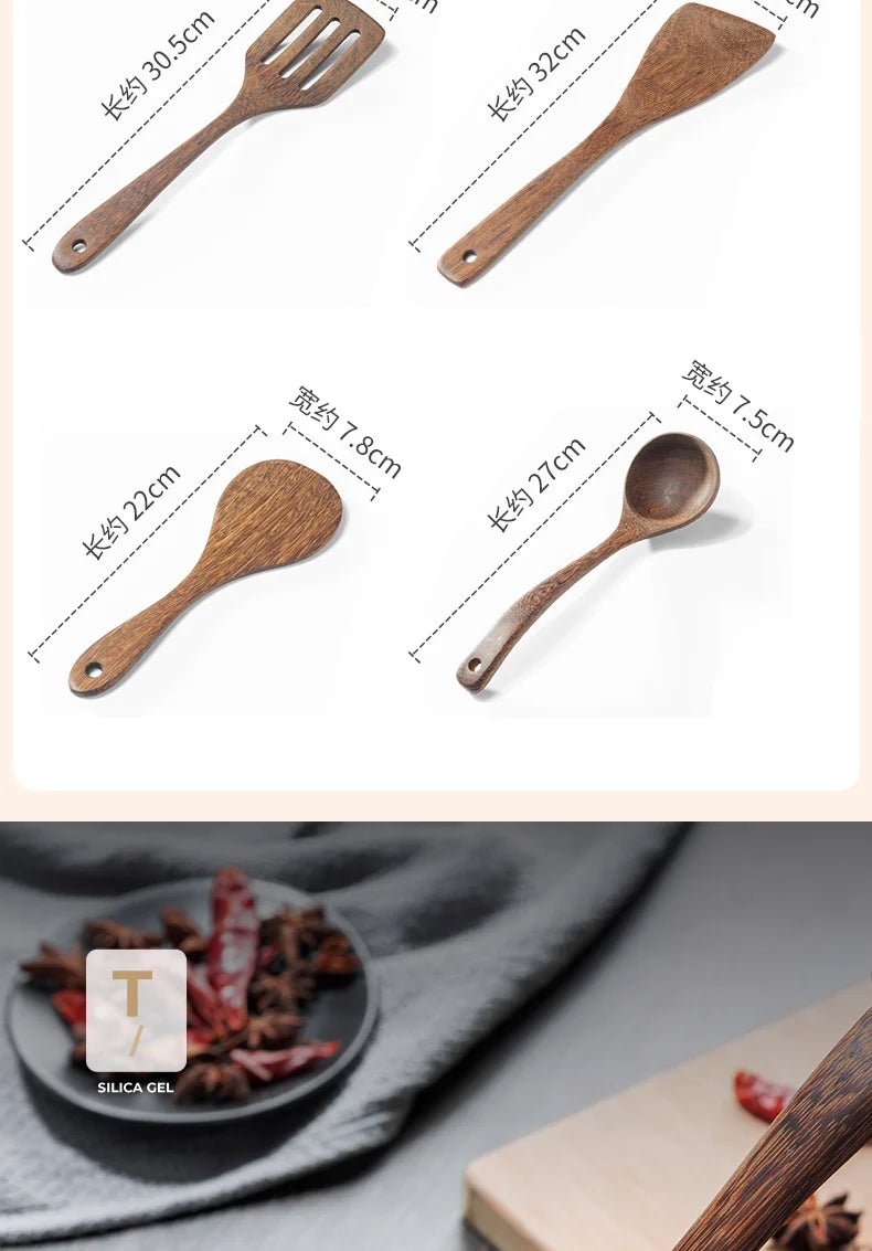 Kitchen Utensils Set Non-Stick Cookware for Kitchen Wooden Handle Soup spoon spatula Rice spoon shovel Kitchen Accessories