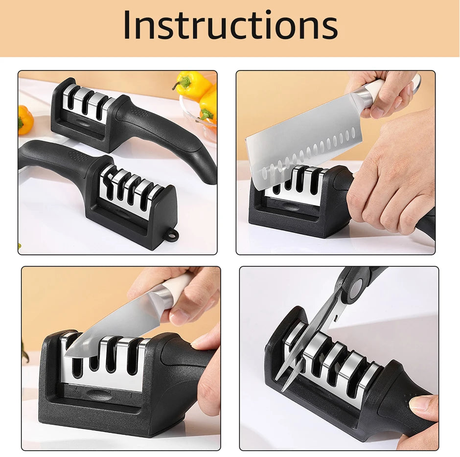 Kitchen 3-Segment Knife Sharpener Household Multi-Functional Hand-Held Three-Purpose Black Sharpening Stone