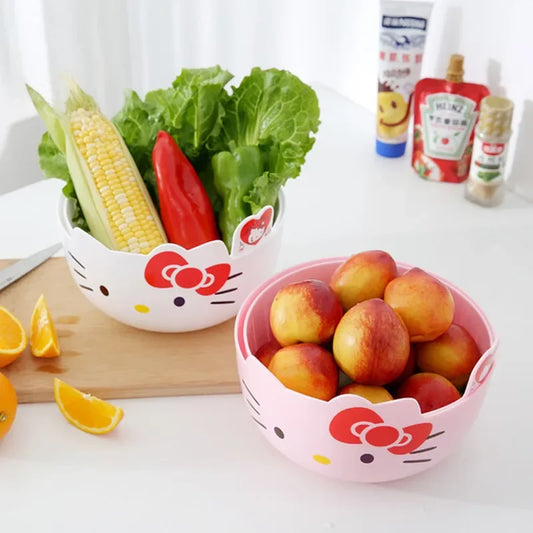 Hello Kitty Fruit Tray Vegetable Basket Household Use Double Kitchen Storage Basketful Convenient Fruit Dish Kitchen Supplies