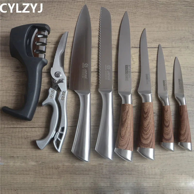 Kitchen Knives Set chef knives sets Stainless Steel Kitchen Knives Scissors Sharpener Chef Slicer Paring Bread Utility Knife