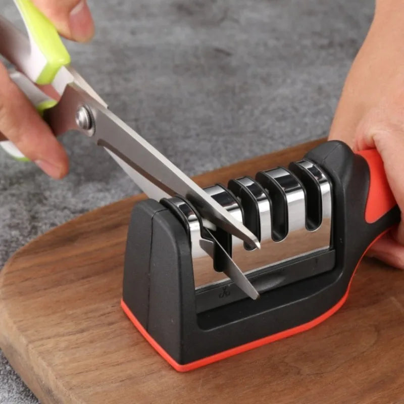 Kitchen 3-Segment Knife Sharpener Household Multi-Functional Hand-Held Three-Purpose Black Sharpening Stone Kitchen Artifacts