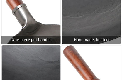 Konco High quality iron pan Non-coating Cooking Pot Kitchen Cookeware,Handmade Hammering Wok Gas Cookware