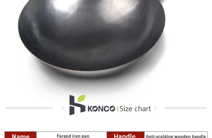Konco High quality iron pan Non-coating Cooking Pot Kitchen Cookeware,Handmade Hammering Wok Gas Cookware