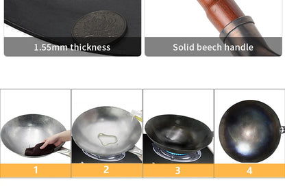 Konco High quality iron pan Non-coating Cooking Pot Kitchen Cookeware,Handmade Hammering Wok Gas Cookware
