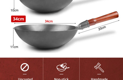 Konco High quality iron pan Non-coating Cooking Pot Kitchen Cookeware,Handmade Hammering Wok Gas Cookware