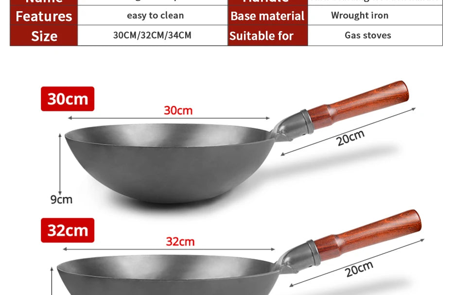 Konco High quality iron pan Non-coating Cooking Pot Kitchen Cookeware,Handmade Hammering Wok Gas Cookware