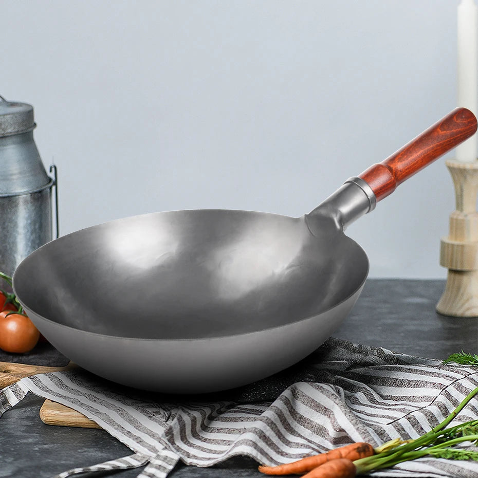 Konco High quality iron pan Non-coating Cooking Pot Kitchen Cookeware,Handmade Hammering Wok Gas Cookware