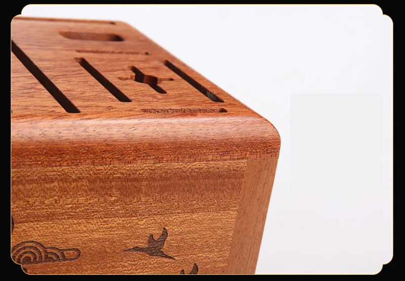 Kitchen Knife Rack Ebony Wood Hollow Knife Block Scissors Slicer Santoku knives Storage Stand Organizer Chef Knife Holder Shelf