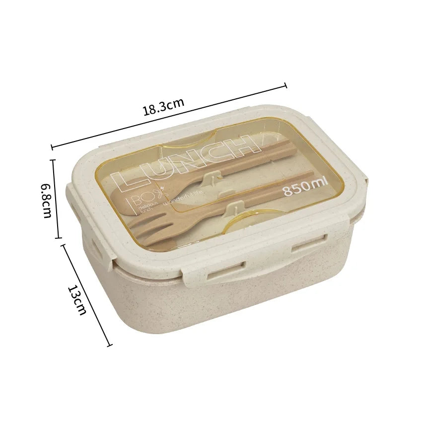 Kitchen 850ml Microwave Lunch Box Wheat Straw Dinnerware Food Storage Container Children Kids School Office Portable Bento Box