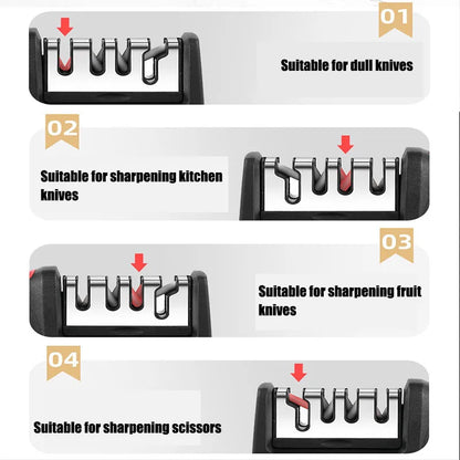 Kitchen 3/4-Segment Knife Sharpener Household Multi-Functional Hand-Held 3/4-Purpose Black Sharpening Stone