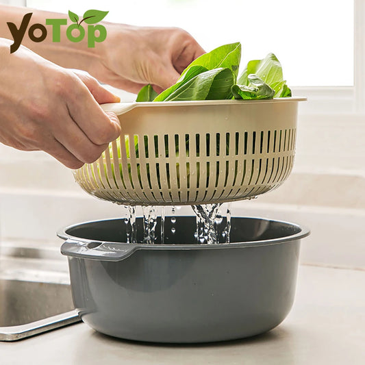 Kitchen Fruit Tray Removable Double Layer Fruit Vegetable Basin Draining Basket Creative Household Washing Basket Kitchen Tool