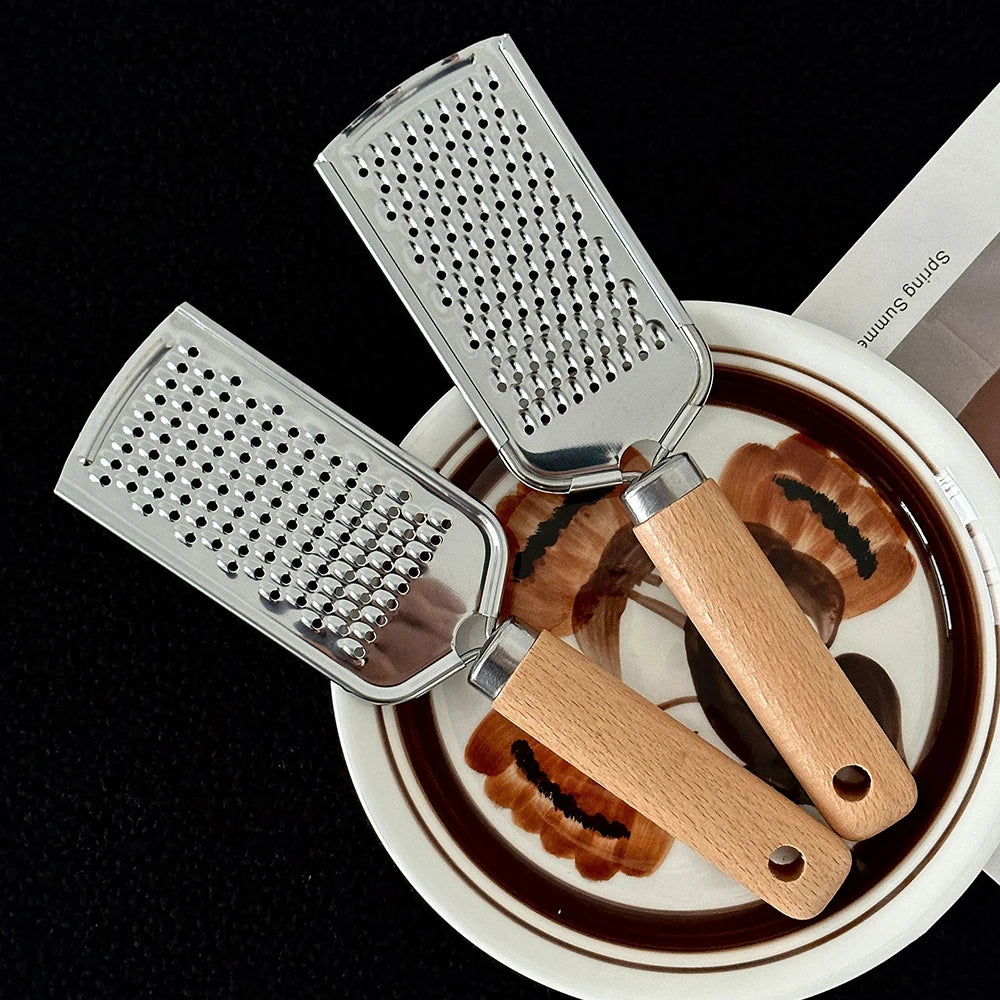 1PC Kitchen Gadgets: Wooden Handle Grater, Small Kitchenware, Stainless Steel Baking Utensils