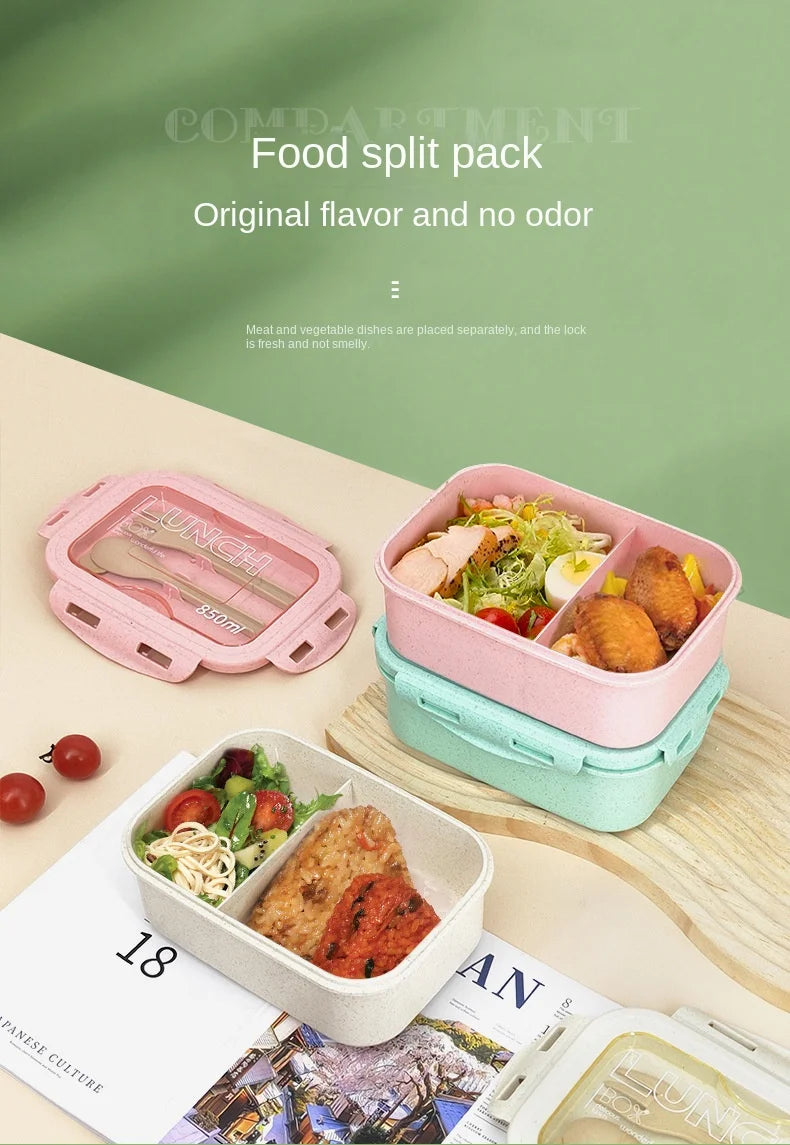 Kitchen 850ml Microwave Lunch Box Wheat Straw Dinnerware Food Storage Container Children Kids School Office Portable Bento Box