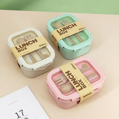 Kitchen 850ml Microwave Lunch Box Wheat Straw Dinnerware Food Storage Container Children Kids School Office Portable Bento Box