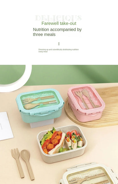 Kitchen 850ml Microwave Lunch Box Wheat Straw Dinnerware Food Storage Container Children Kids School Office Portable Bento Box