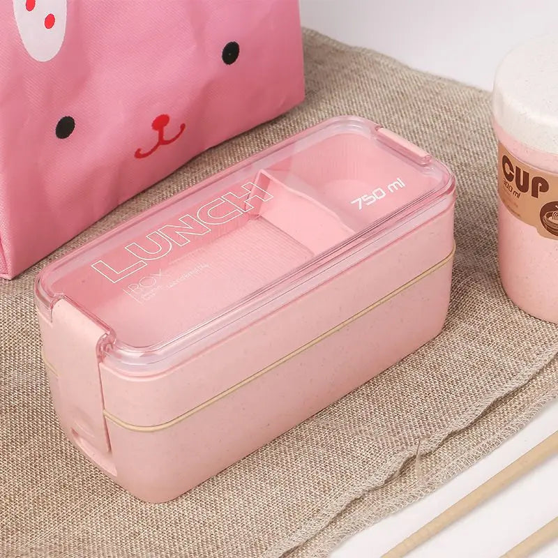 Kitchen 750ml Microwave Lunch Box Wheat Straw Dinnerware Food Storage Container Children Kids School Office Portable Bento Box