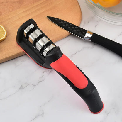 Kitchen 3-Segment Knife Sharpener Household Multi-Functional Hand-Held Three-Purpose Black Sharpening Stone Kitchen Artifacts