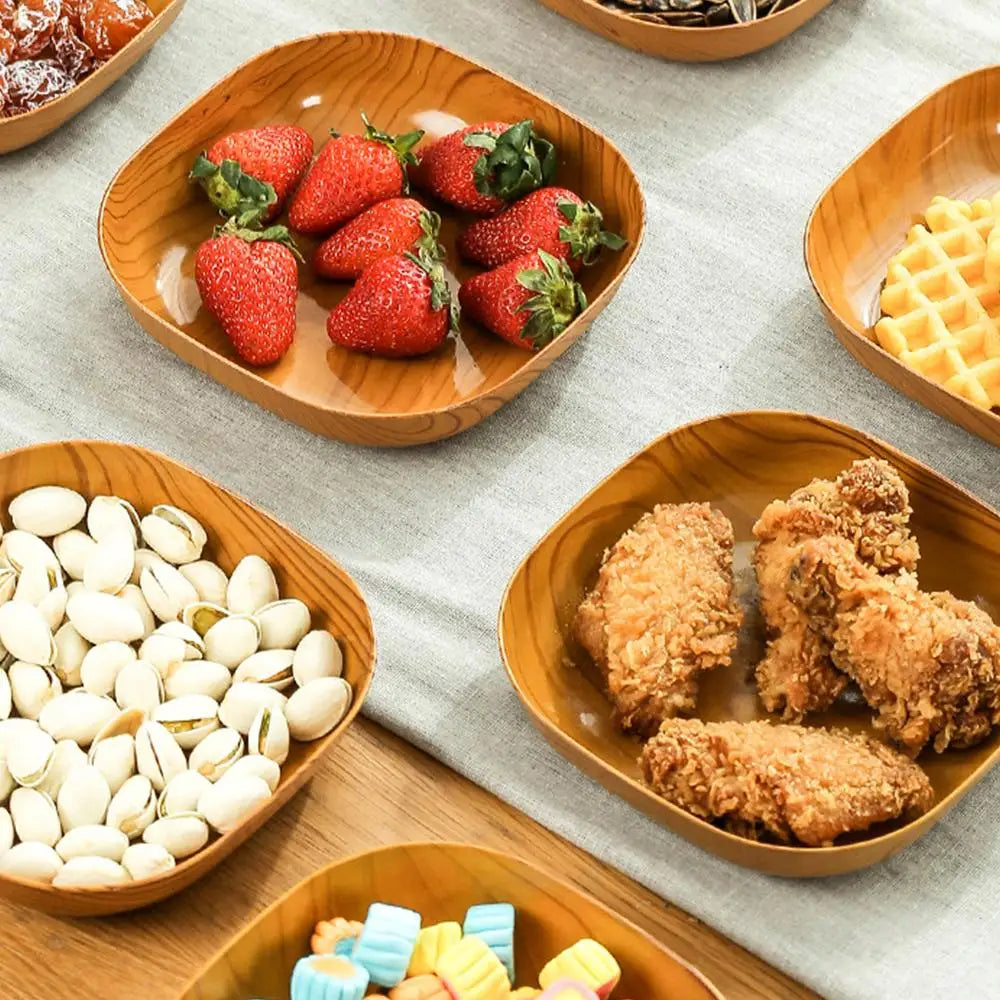 Kitchen Wood Grain Plastic Square Tray Plate Dried Fruit Fruit Cake Snack Plates Simple Snack Tea Art Dish Bone Spitting Dish