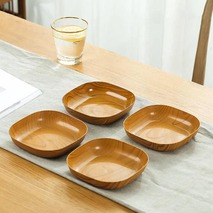 Kitchen Wood Grain Plastic Square Tray Plate Dried Fruit Fruit Cake Snack Plates Simple Snack Tea Art Dish Bone Spitting Dish