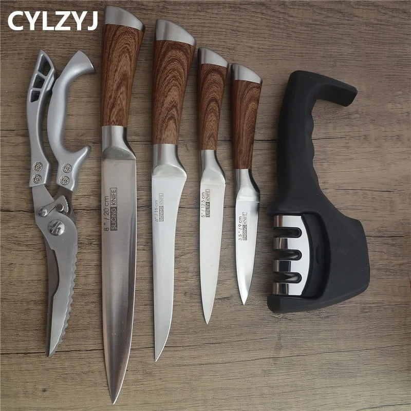 Kitchen Knives Set chef knives sets Stainless Steel Kitchen Knives Scissors Sharpener Chef Slicer Paring Bread Utility Knife