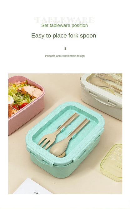 Kitchen 850ml Microwave Lunch Box Wheat Straw Dinnerware Food Storage Container Children Kids School Office Portable Bento Box
