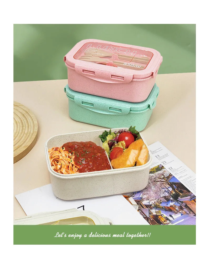 Kitchen 850ml Microwave Lunch Box Wheat Straw Dinnerware Food Storage Container Children Kids School Office Portable Bento Box