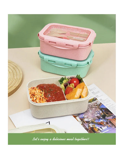 Kitchen 850ml Microwave Lunch Box Wheat Straw Dinnerware Food Storage Container Children Kids School Office Portable Bento Box