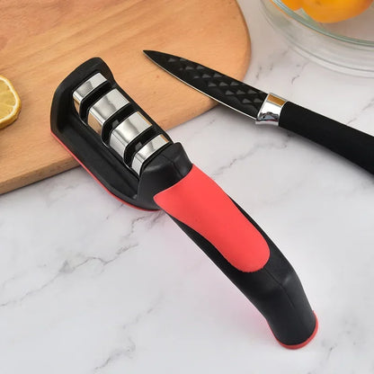 Kitchen 3-Segment Knife Sharpener Household Multi-Functional Hand-Held Three-Purpose Black Sharpening Stone Kitchen Artifacts