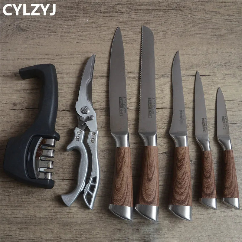Kitchen Knives Set chef knives sets Stainless Steel Kitchen Knives Scissors Sharpener Chef Slicer Paring Bread Utility Knife