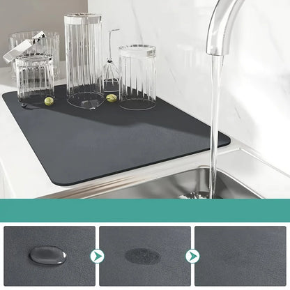 Kitchen Counter Bowl and Plate Drying Pad, with Anti-slip Rubber Back Plate, Heat-resistant, Grey, Suitable for Bowls and Cups