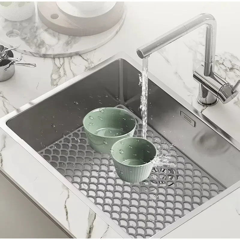 Kitchen Silicone Sink Protector Mat Foldable Anti Slip Tableware Drainage Drying Mats Household Multi Functional Desk Pad