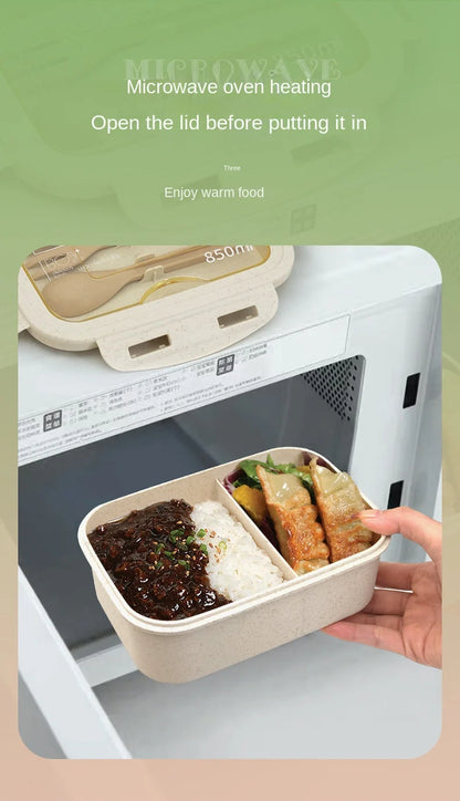 Kitchen 850ml Microwave Lunch Box Wheat Straw Dinnerware Food Storage Container Children Kids School Office Portable Bento Box
