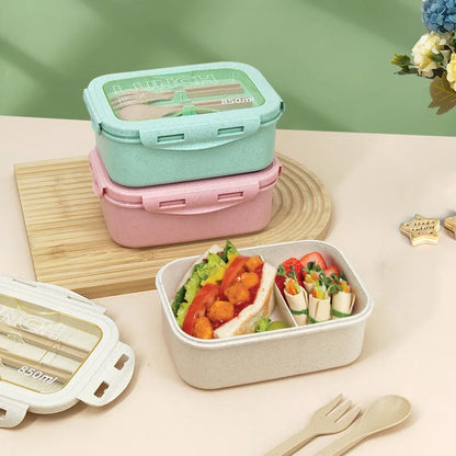 Kitchen 850ml Microwave Lunch Box Wheat Straw Dinnerware Food Storage Container Children Kids School Office Portable Bento Box