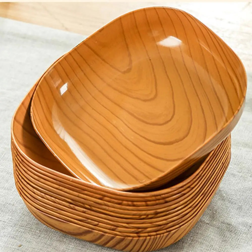 Kitchen Wood Grain Plastic Square Tray Plate Dried Fruit Fruit Cake Snack Plates Simple Snack Tea Art Dish Bone Spitting Dish
