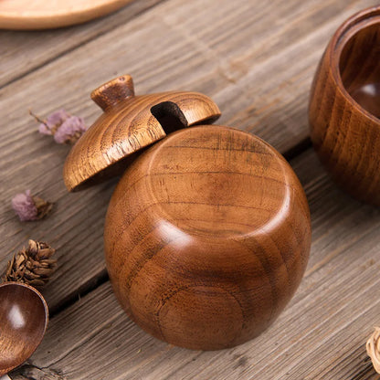 Kitchen Seasoning Jar Creative Retro Wooden Salt Pot Seasoning Storage Jar Spice Pot With Lid