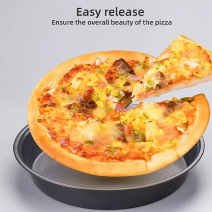 Kitchen Pizza Mould Pan Carbon Steel ware Baking Pan Round Pizza Tray Round Baking Tray Heat-resistant for Home Pie Tins Black
