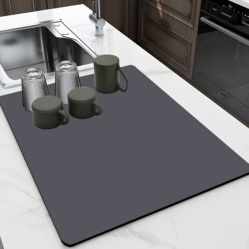 Kitchen Counter Bowl and Plate Drying Pad, with Anti-slip Rubber Back Plate, Heat-resistant, Grey, Suitable for Bowls and Cups