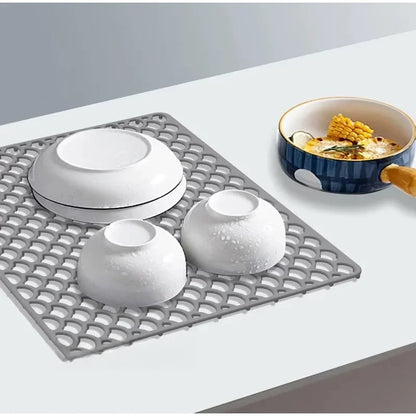 Kitchen Silicone Sink Protector Mat Foldable Anti Slip Tableware Drainage Drying Mats Household Multi Functional Desk Pad