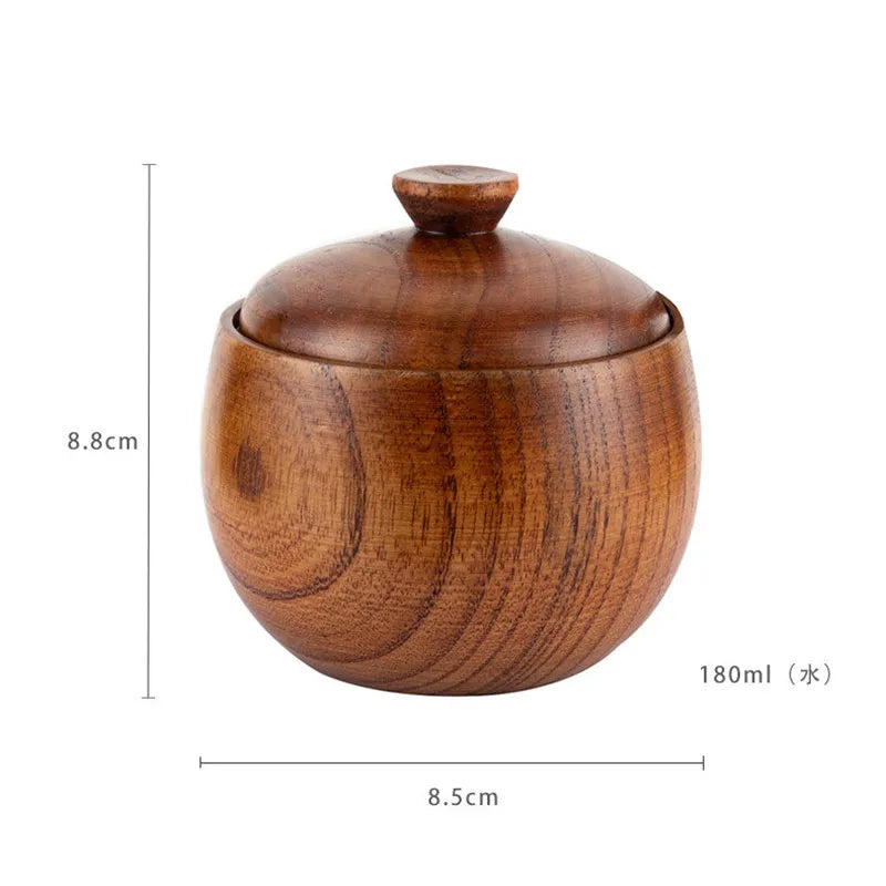 Kitchen Seasoning Jar Creative Retro Wooden Salt Pot Seasoning Storage Jar Spice Pot With Lid