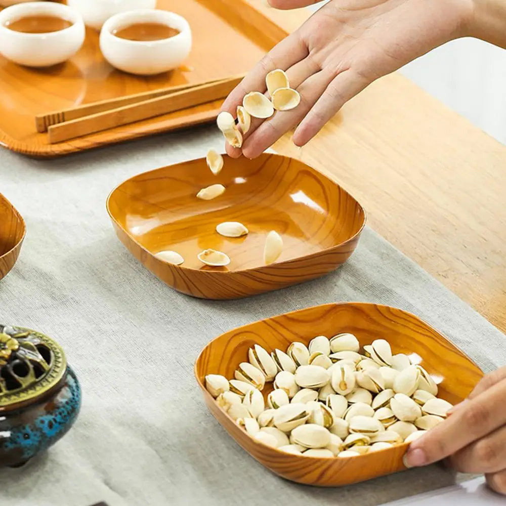 Kitchen Wood Grain Plastic Square Tray Plate Dried Fruit Fruit Cake Snack Plates Simple Snack Tea Art Dish Bone Spitting Dish