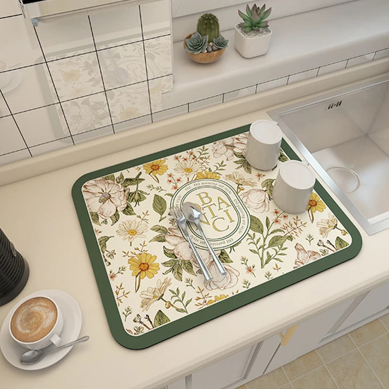 Kitchen drainage diite mat for home dining table absorbent mat tableware no-wash dining table coffee mat bowl plate drying mat